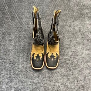 Mens Ferrini square‎ Toe Western Quality Cowboy Boots Black Embroidered Leather